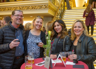 (L-R) Derick Bingman, Samantha Sereno, Tammy Montoya and Brooke Ewing pose for a quick shot in front of the beautifully lit marble staircase inside Capitol Theatre. Photo: Talyn Sherer