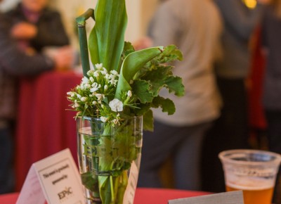 Every Blooming Thing provided some table centerpieces for the event with the help of an Epic Brewery beer glass. Photo: Talyn Sherer