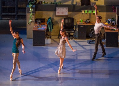 All three dancers now light up the stage in a trio of synchronized poses. Photo: Talyn Sherer