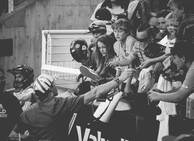 Travis Pastrana signing autographs for young fans. Photo: Matthew Windsor