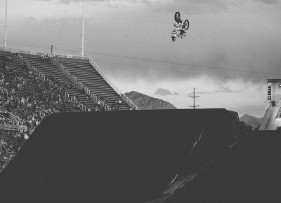 The night ended with FMX best trick, much to the delight of the 28,000 people packed into the stadium. Photo: Matthew Windsor