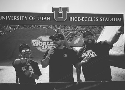 Nitro World Games announcers Catfish, Andy Zeiss, and Micah Kranz. Photo: Matthew Windsor