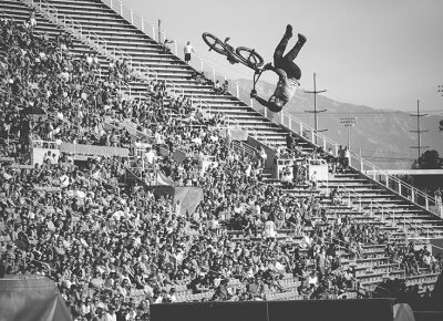 Sending backflip tailwhips high above the crowd at Rice Eccles stadium. Photo: Matthew Windsor