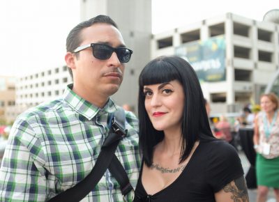 (L–R) Elias Pate and Adriana Parker came to Craft Lake City to see vendor friends such as Velo City Bags. Pate has rocked a Velo City messenger since 2007. Photo: John Barkiple