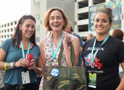 (L–R) Mary Ward, Beth Drees and Jamie Horton talk politics on Craft Lake City’s VIP Patio. Photo: John Barkiple