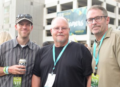 (L–R) Colin, Duane and Bill grabbed their first drinks of the night on Craft Lake City’s VIP Patio. CLC VIP tickets included catered snacks and treats, plus two bar drinks per day and a craft cocktail sample, too. Photo: John Barkiple