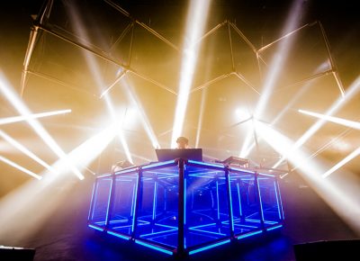 Flume shows off his new stage production, the "Infinite Cube." Photo: Colton Marsala