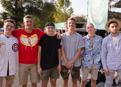 Andrew, Luke, Hayden, Jake, Dylan, Mathian chill at the front of house before the show starts. Photo: Logan Sorenson / @Lmsorenson