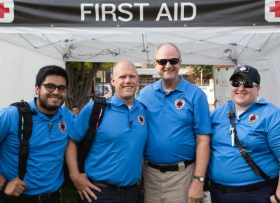 Josh, Carlos, Michele and Jan offer all the first-aid needs. Photo: Logan Sorenson / @Lmsorenson