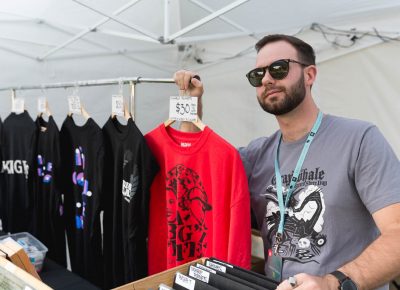 Chase of Graywhale selling alll sorts of merch at Twilight. Photo: Logan Sorenson / @Lmsorenson