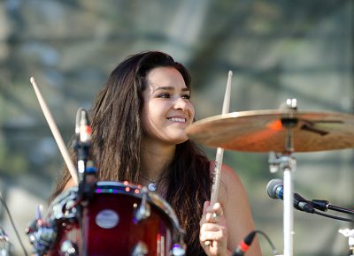 Alisa Ramirez smiles at her sister Cristal during The Aces' set. Photo: Scott Frederick