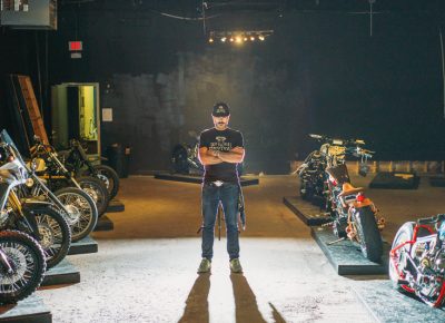 Salty Bike Revival co-founder Juan Coles of Loco Lobo poses in the invited builder room. Photo: @clancycoop