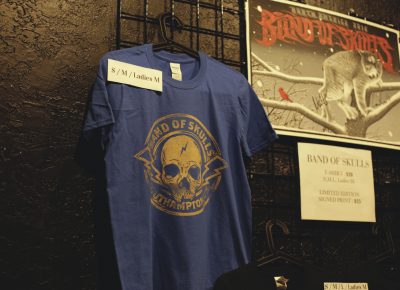 Band of Skulls tour merchandise availalble in all different sizes. Photo: Logan Sorenson @Lmsorenson