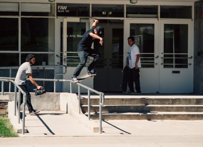 Mike Zaneli, crook pop-out on a rail recently made skateable. Photo: Niels Jensen