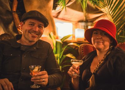 (L–R) SLUG Community Development Executive John Ford and Bethanie Monsen-Ford talk shop over a few cocktails created at Saturday nights event. Photo: Talyn Sherer