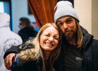 (R–L) Mark Judd and his wife, Madison, are stoked for the night. Photo: Niels Jensen