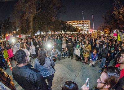 Hundreds of protestors demonstrate peacefully on Washington Square. Photos: Dave Brewer & Gabe Mejia // Photo Collective Studios