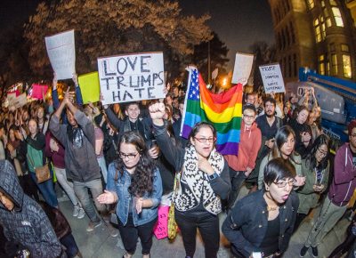 Protesters claim their rights to disagree with the results of the recent election. Photo: Dave Brewer & Gabe Mejia // Photo Collective Studios