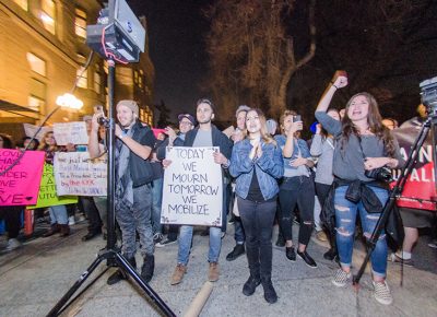 Protestors offering advice to take time to mourn. Photos: Dave Brewer & Gabe Mejia // Photo Collective Studios