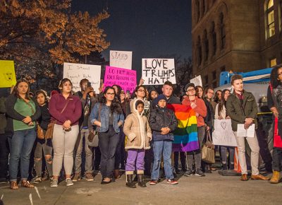 A mournful energy filled Washington Square as protestors listened for instruction on how to rally together and not work against each other. Photos: Dave Brewer & Gabe Mejia // Photo Collective Studios