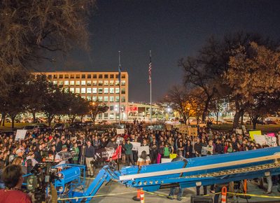 Hundreds of individuals and multiple news media outlets gathered to find meaning in the chaos. Photos: Dave Brewer & Gabe Mejia // Photo Collective Studios