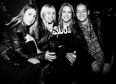 (L–R) Hannah, Carlie, Kaitlyn and Brooke enjoying some drinks before The Sounds' set. Photo: Gilbert Cisneros