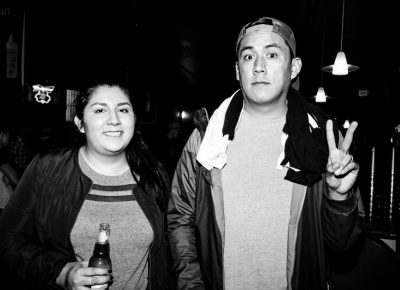 Stephanie and David waiting for The Sounds' set. Photo: Gilbert Cisneros