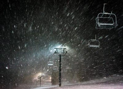 The snow picked up around 7 p.m., although the temperature remained in the 20s. Brighton received seven inches of snow Thursday night and much more over this past weekend. Photo: Jo Savage // @SavageDangerWolf