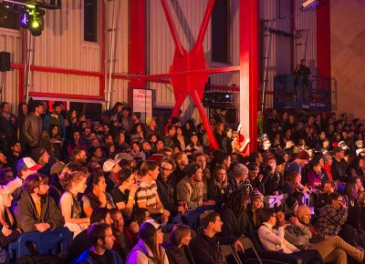 The Front was packed full of climbing fanatics waiting for the finals to begin. Photo: ColtonMarsalaPhotography.com