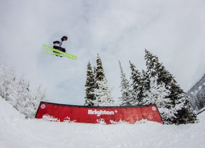 Ian Russel 3rd place mens open ski flying off the jump. Photo: CJ Anderson