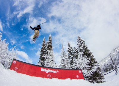 Jonathan Klutsch 1st place mens open ski Spinning off the jump. Photo: CJ Anderson