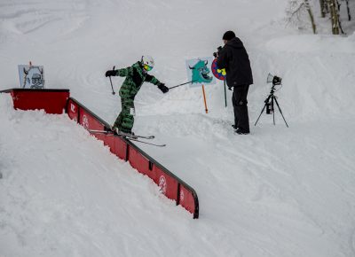 Alex Mallen 2nd place 17 & under mens ski rail slide. Photo: CJ Anderson