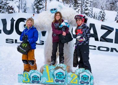 Women’s 17 and under snow winners. Gwennie Park (3rd), Mattie Neves (1st), Sophie Neves (2nd). Photo: Jo Savage // @SavageDangerWolf