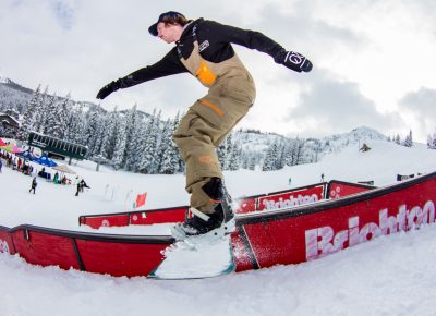 Andy Chammarow 3rd place mens open snow Board slide. Photo: CJ Anderson