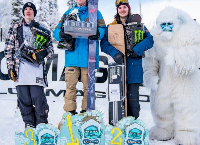 Men’s open ski winners. Ian Russel (3rd), Jonathan Clutch (1st), Ben Rotordo (2nd). Photo: Jo Savage // @SavageDangerWolf