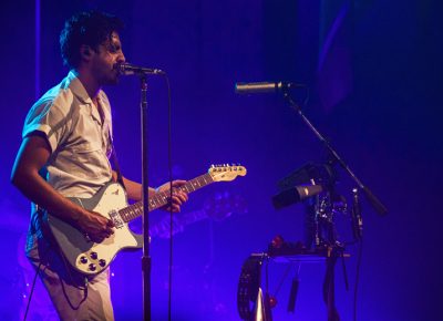 Sameer Gadhia of Young the Giant wears his emotions on his sleeve as they perform a track off of their latest album, Home of the Strange. Photo: Talyn Sherer.