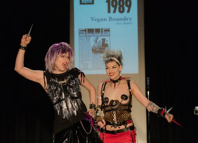 (L–R) Designer Snow Shepherd and model Nicole Allred of Vegan Boundry. Photo: Garrett Dutcher