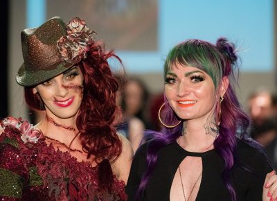 (L–R) Model Nikie Gerber and designer Andrea Hansen of Pretty Macabre. Photo: Garrett Dutcher