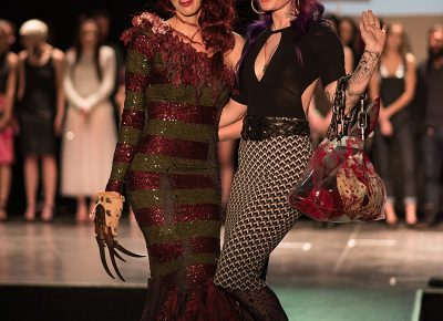 (L–R) Model Nikie Gerber and designer Andrea Hansen of Pretty Macabre. Photo: Jacob Eveler