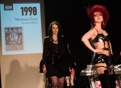 (L–R) Designer Cinamon Hadley and model Nyx of Medusa Eyes. Photo: Ryan Houston