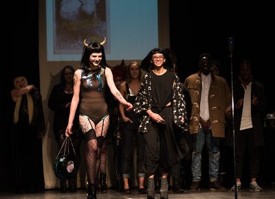 (L–R) Model Marina Hayes and designer Kimberly Dunn of Dianne De Vil. Photo: Ryan Houston