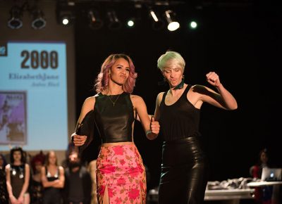 (L–R) Model Alexa McPherson and designer Andrea Black of Elizabeth Jane. Photo: Ryan Houston