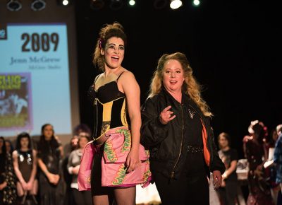 (L–R) Model Yazmine Tatiana Baker and designer Jenn McGrew of McGrew Studios. Photo: Ryan Houston