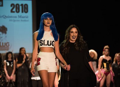 (L–R) Model Sarah Jepson and designer McQuiston Stoddard of McQuiston Marie. Photo: Ryan Houston