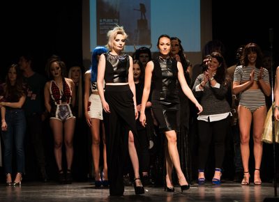 (L–R) Model Amanda Dixon and designer Lisa Miller Mecham of Lip Stain and Legos. Photo: Ryan Houston