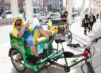 As the hungry and tried cosplayers come out of the Salt Palace, there is always a ride if they need it from Alejandro Marticorena of Salt City Cycle and other such drivers. Photo: Lmsorenson.net