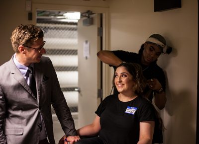 McQuiston Marie getting her hair done before the show. Photo: CJ Anderson