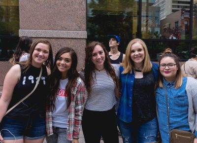 (L–R) Hannah, Emma, Amy, Courtney and Hillary are so ready to get in and hear some music. Photo: Logan Sorenson / Lmsorenson.net