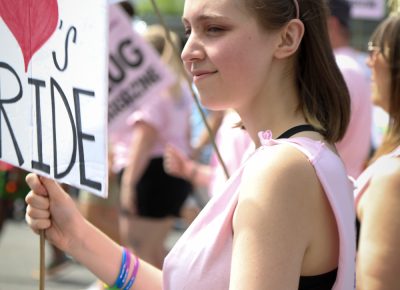 Claire Love marches in the Utah Pride Center’s 2017 Pride Parade. Photo: John Barkiple