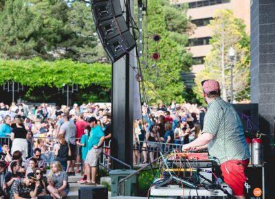 Musician and composer Dan Deacon looking on at his crowd-dancing instructions coming to fruition. Photo: Lmsorenson.net